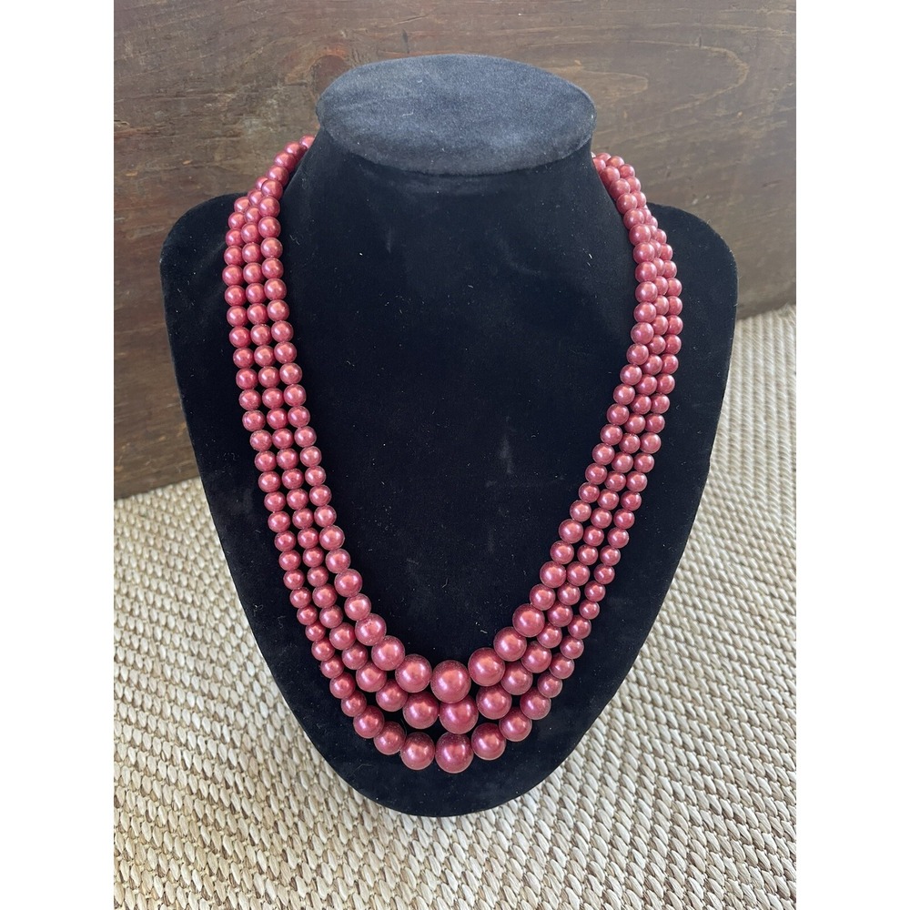 Vintage Multiple Strand Necklace Beads Costume Jewelry Pink